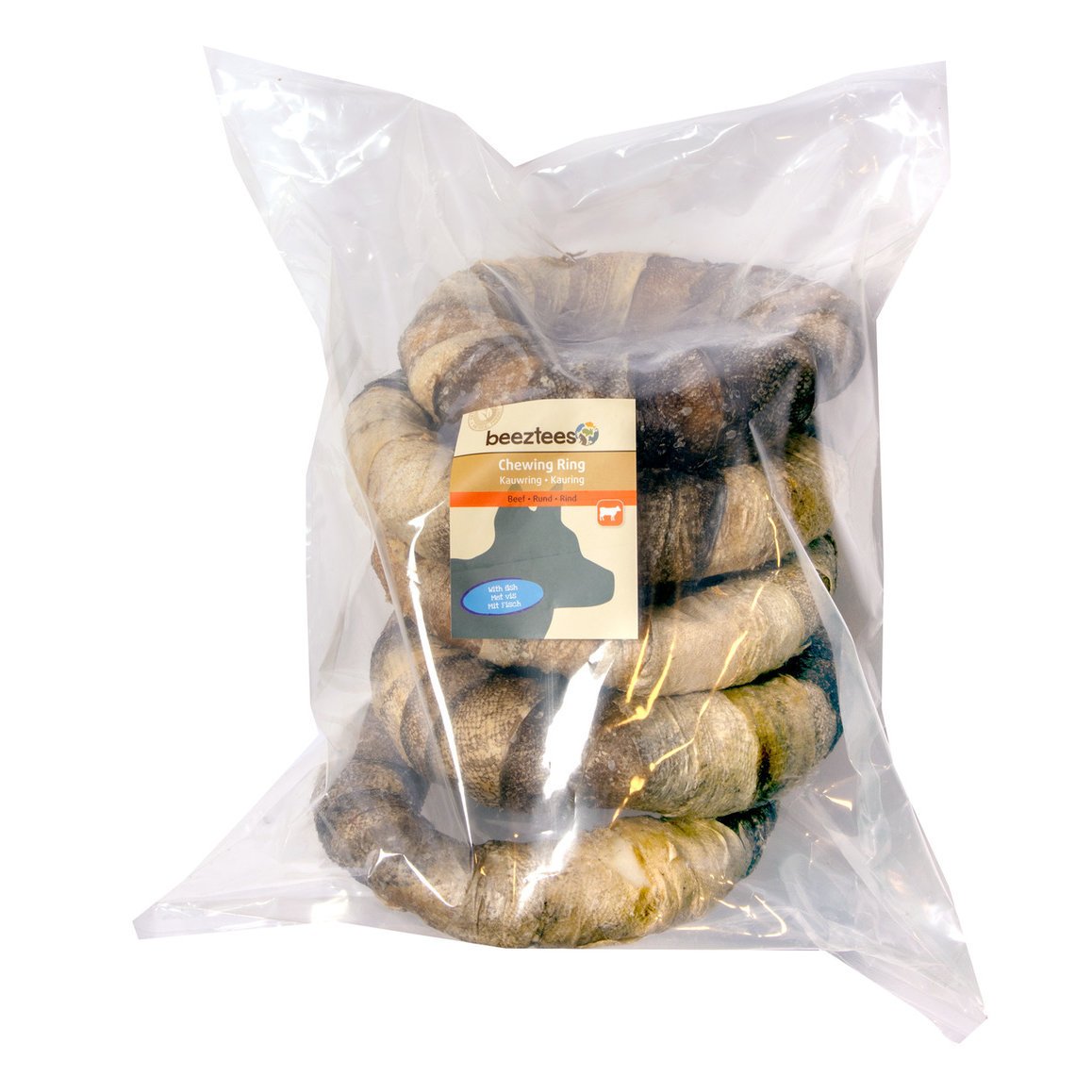 Beeztees Rinderhaut Kauring mit Fisch – groß, ø 19 cm - Vorteilspack mit 5 Stück