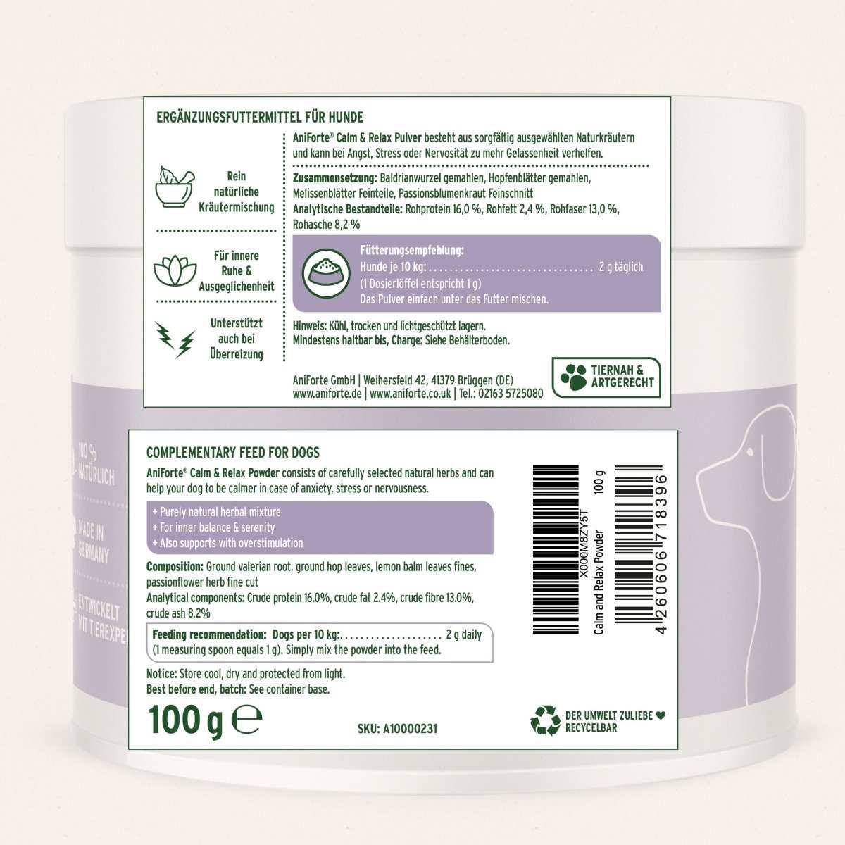 AniForte Calm & Relex Kraäutermischung für Hunde  100 g