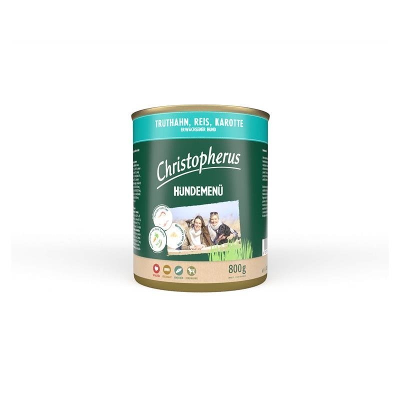 Christopherus Nassfutter Hundemenü Adult – mit Truthahn, Reis, Karotte 6x800g