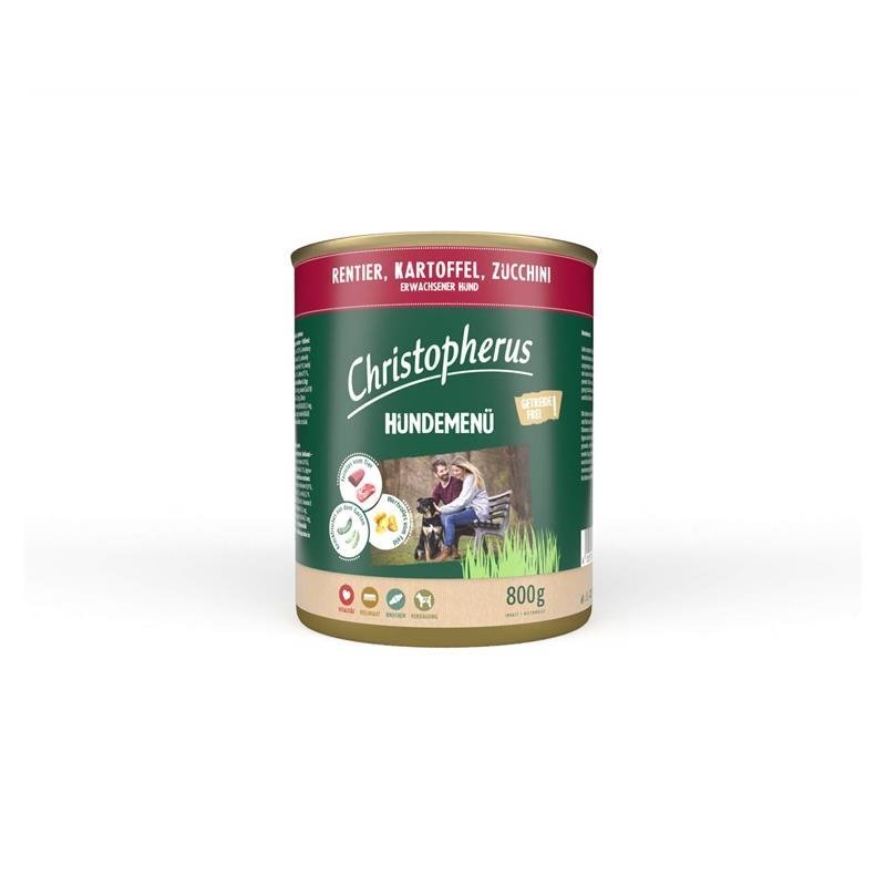 Christopherus Nassfutter Hundemenü Adult – mit Rentier, Kartoffel, Zuccini 6x800g