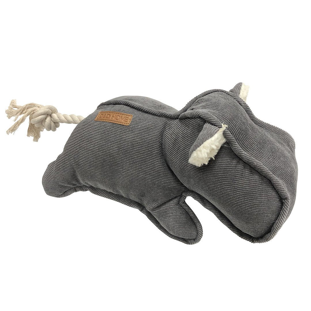 Hundespielzeug aus Cordsamt – Nilpferd Emmy, grau, 30 x 14 cm