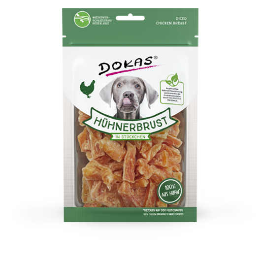 Dokas Hunde Snack Hühnerbrustfilet in Stückchen – 70 g