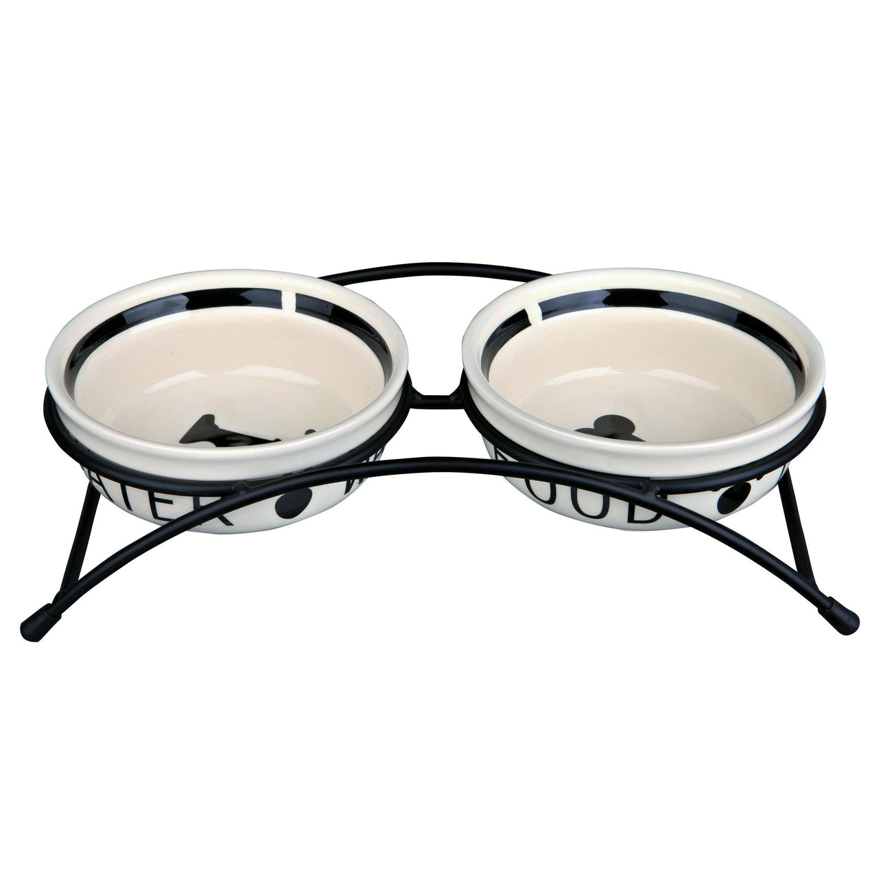 Keramik Hundenapf Set mit Metallhalterung – 2 × 0,25 l/ø 13 cm, weiß/schwarz