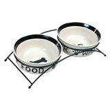Keramik Hundenapf Set mit Metallhalterung – 2 × 1,6 l/ø 20 cm, weiß/schwarz