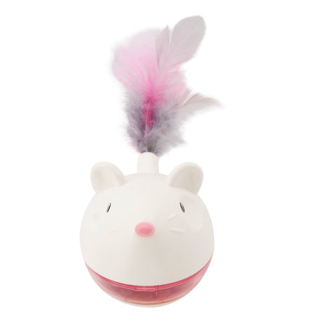 Snackspielzeug Maus mit Federn – Ø ca. 7,5 cm, weiß/rosa