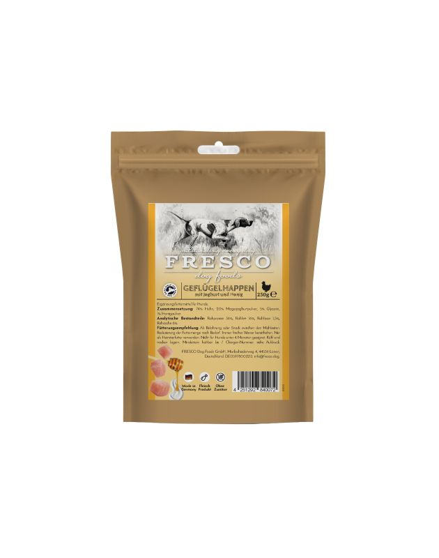 FRESCO Geflügelhappen mit Joghurt & Honig Hundesnack – Natürliche Belohnung für deinen Liebling