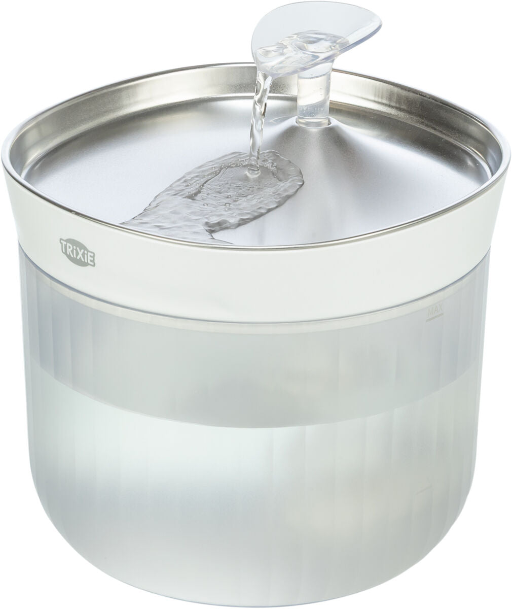 TRIXIE Aqua Clear Trinkbrunnen für Hunde – Edelstahlschale, 2,5 L, USB