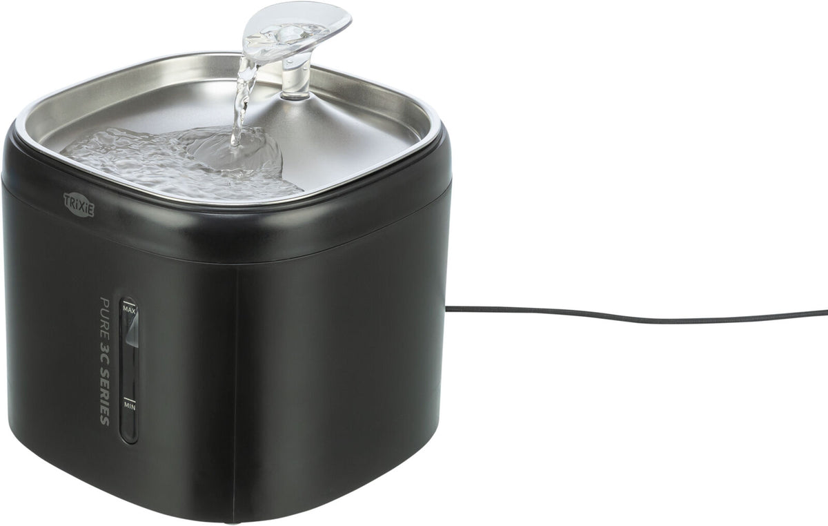 TRIXIE Aqua Pure Trinkbrunnen für Hunde & Katzen – Edelstahlschale, 2 L, Wasserstandsanzeige