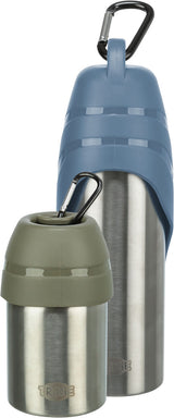 TRIXIE Trinkflasche Hund mit Napf-Deckel – Edelstahl, Karabiner, 300 ml & 750 ml