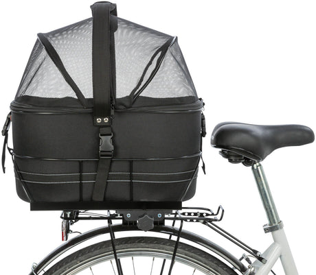 TRIXIE Hundefahrradkorb Gepäckträger – bis 6 kg, Netz-Abdeckung, Kurzleine, schwarz