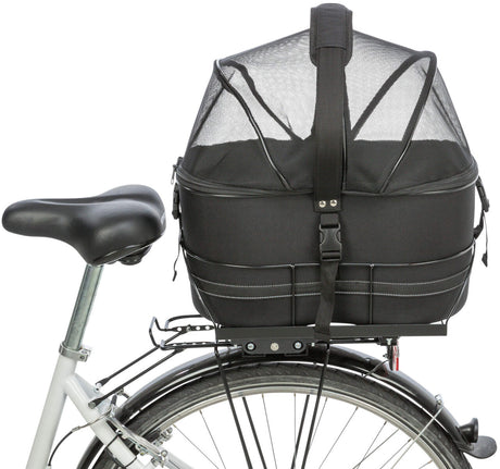 TRIXIE Hundefahrradkorb Gepäckträger – bis 6 kg, Netz-Abdeckung, Kurzleine, schwarz