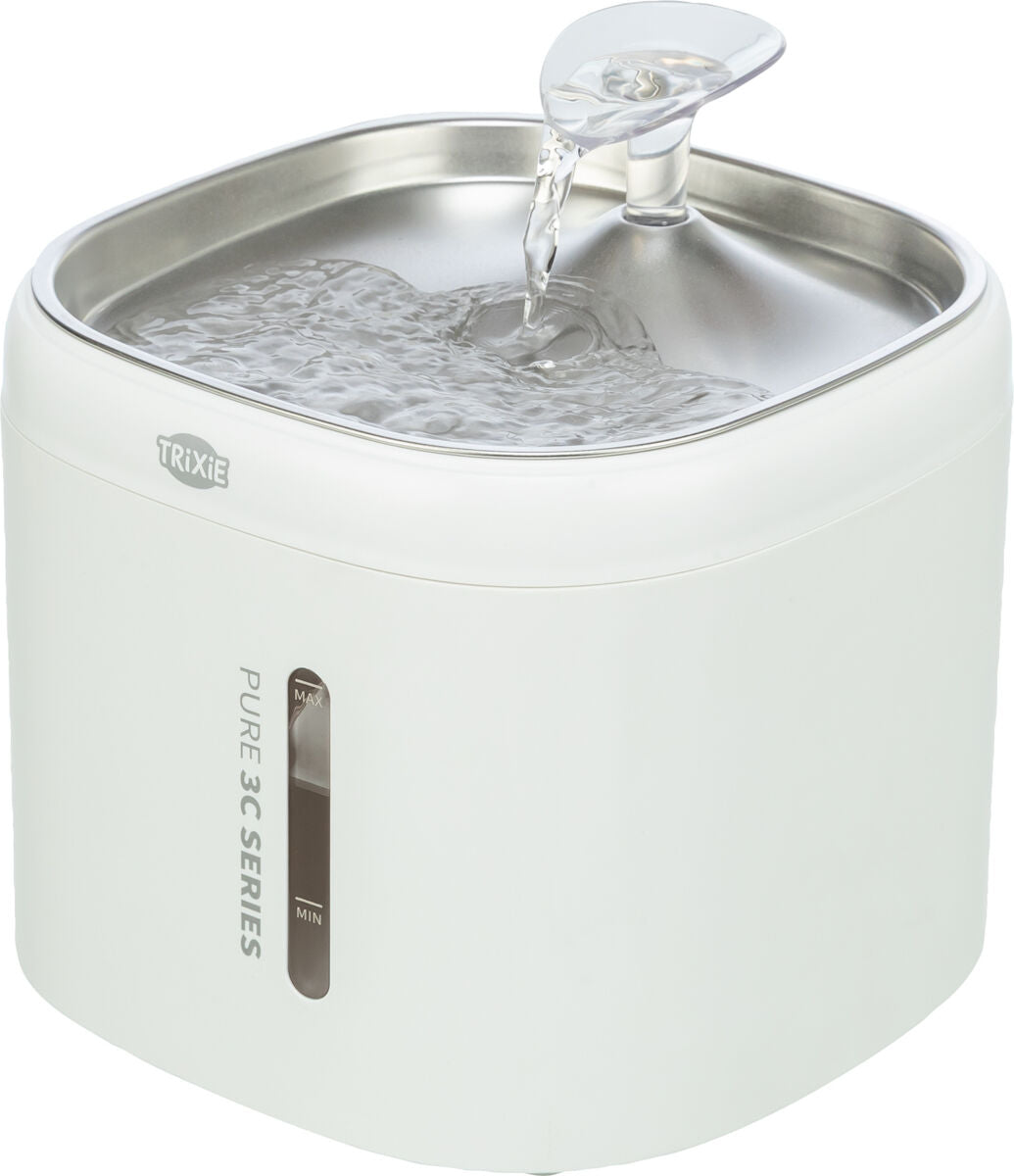 TRIXIE Aqua Pure Trinkbrunnen für Hunde & Katzen – Edelstahlschale, 2 L, Wasserstandsanzeige