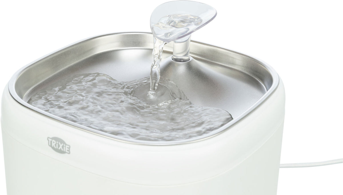 TRIXIE Aqua Pure Trinkbrunnen für Hunde & Katzen – Edelstahlschale, 2 L, Wasserstandsanzeige