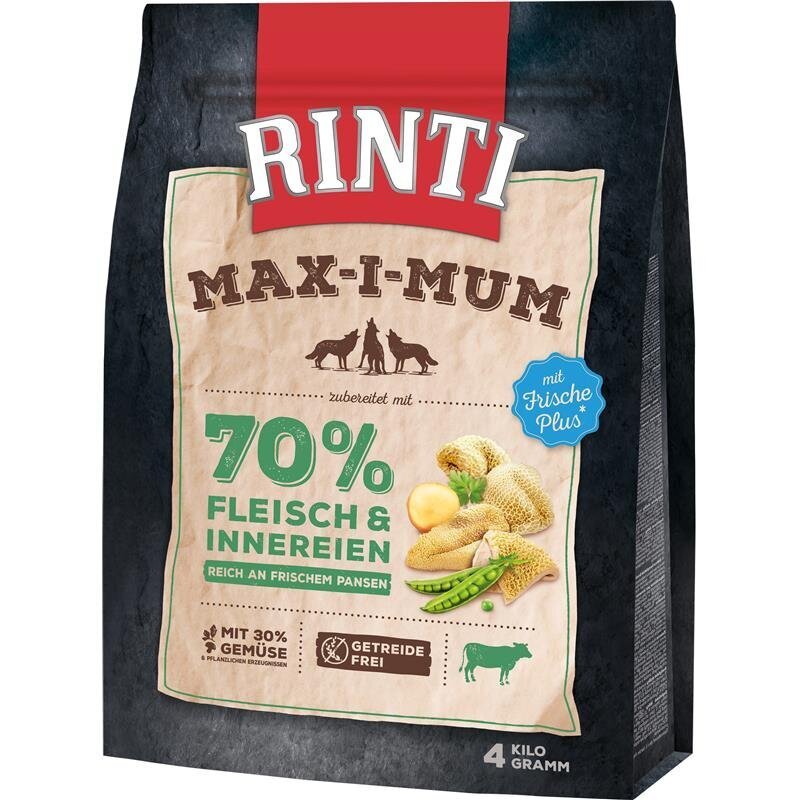 Rinti Maximum Trockenfutter für Hunde | Getreidefrei & Hoher Frischfleischanteil (Huhn oder Rind)