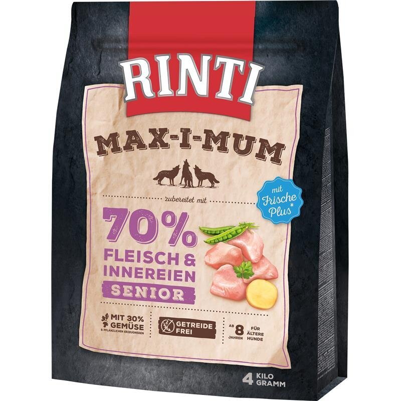 Rinti Maximum Trockenfutter für Hunde | Getreidefrei & Hoher Frischfleischanteil (Huhn oder Rind)