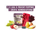 Sommerpaket für Hunde – 5 x 200 g Freshe Schnauze Frucht-Topping + gratis Eisform & Eisstiele