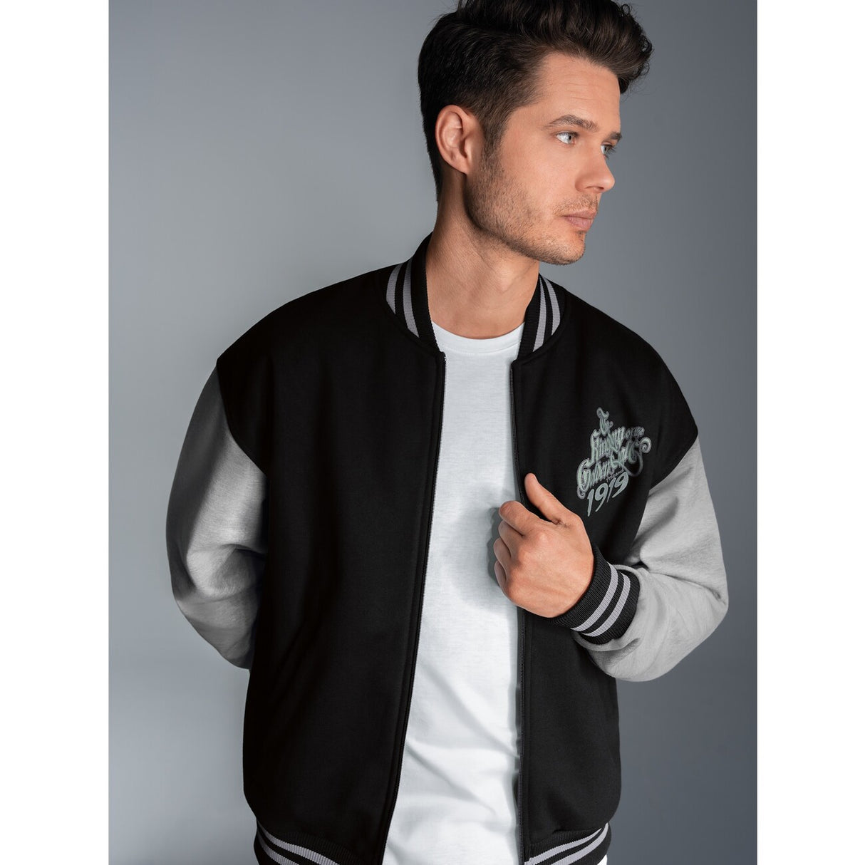 Collegejacke mit großem Adler-Rückenprint Schwarz