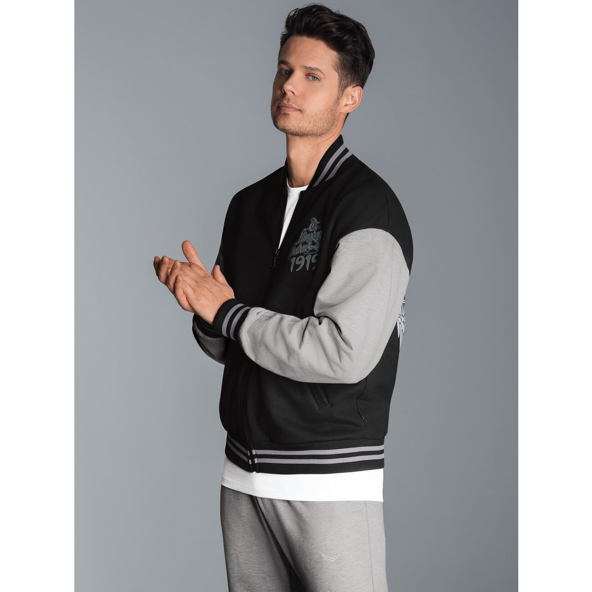 Collegejacke mit großem Adler-Rückenprint Schwarz