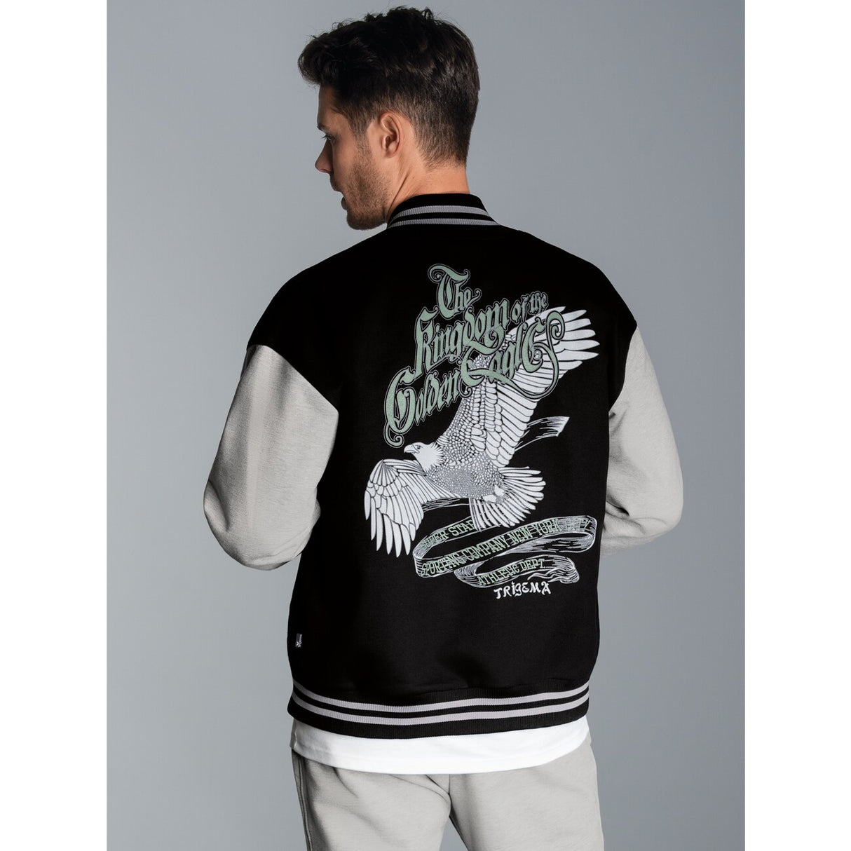 Collegejacke mit großem Adler-Rückenprint Schwarz