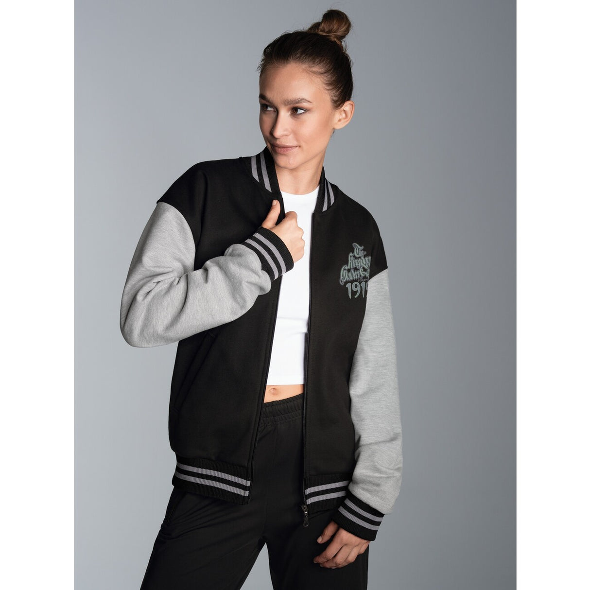 Collegejacke mit großem Adler-Rückenprint Schwarz