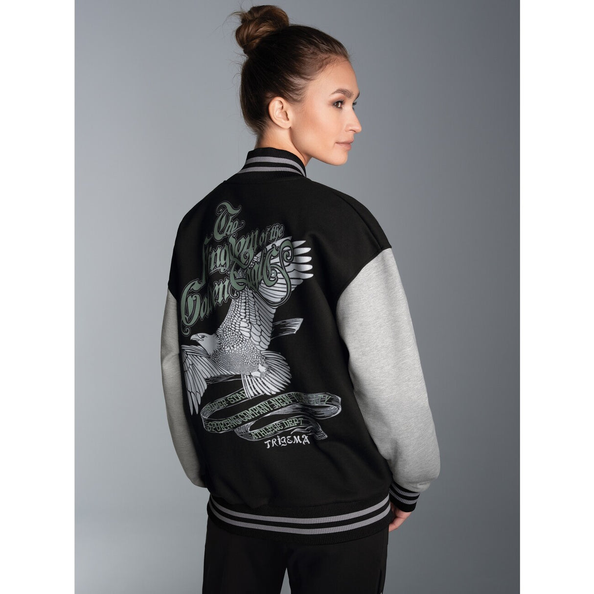 Collegejacke mit großem Adler-Rückenprint Schwarz