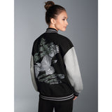 Collegejacke mit großem Adler-Rückenprint Schwarz