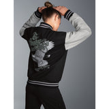 Collegejacke mit großem Adler-Rückenprint Schwarz