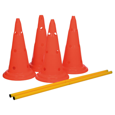 Hindernis Trainingsset mit Pylonen für Hunde – Maße: ø 30 × 50 cm, 100 cm Inhalt: 4 Pylonen, 2 Stangen, orange/gelb