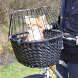 Hundefahrradkorb aus schwarzer Weide mit Gitter