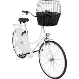 Hundefahrradkorb aus schwarzer Weide mit Gitter
