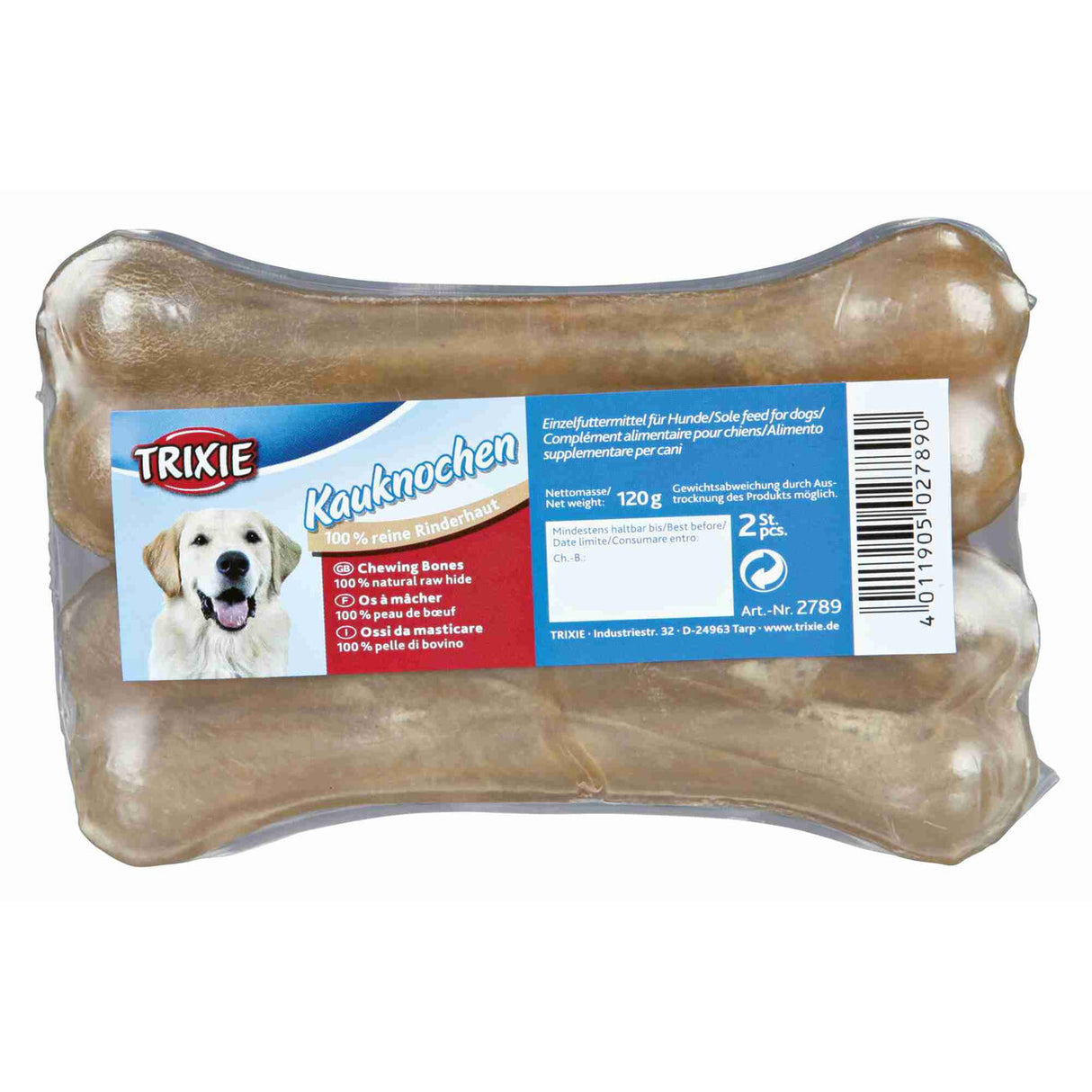 Hunde Rinderhaut Kauknochen – 2 Kauknochen, gepresst, ca. 60 g / 13 cm