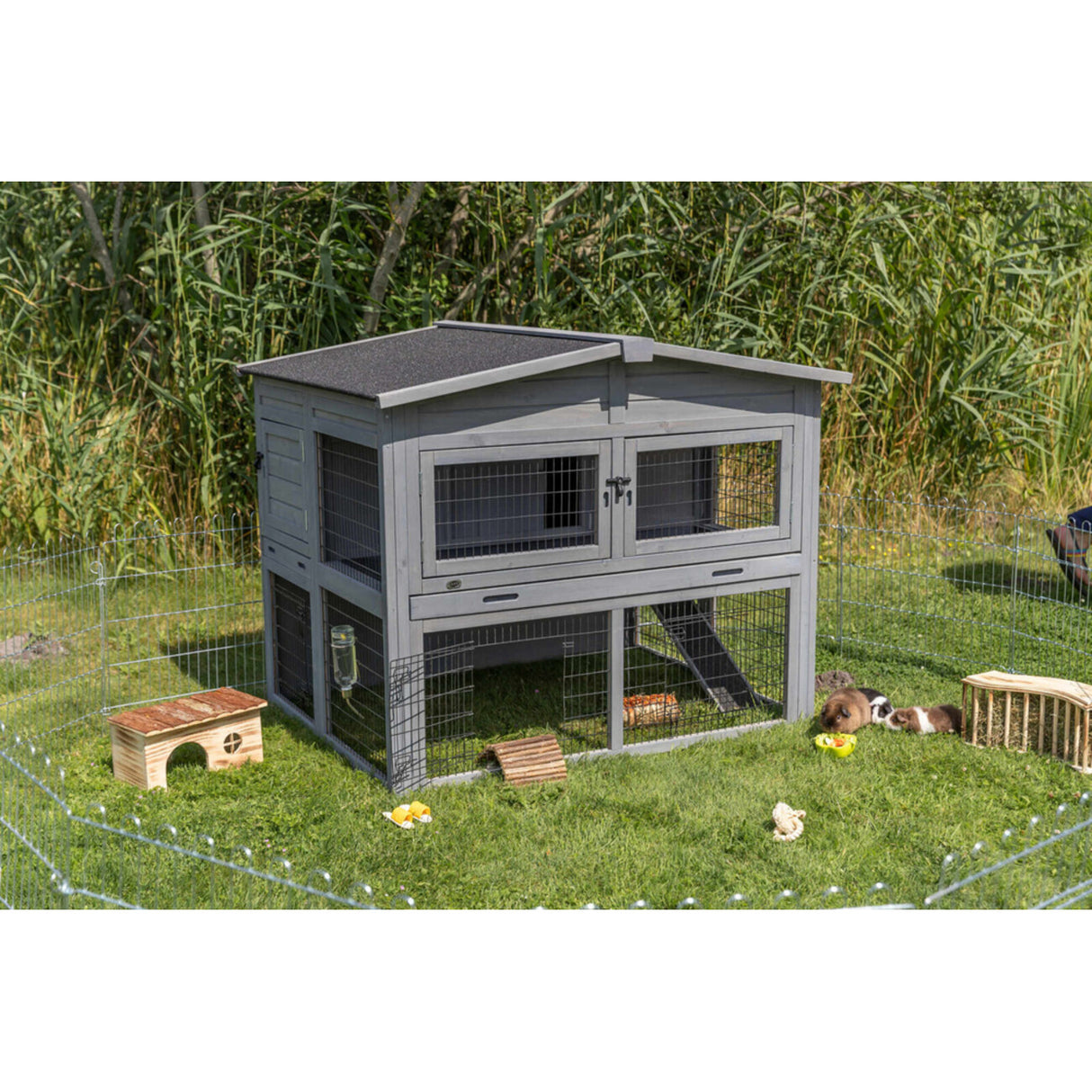 TRIXIE Kleintierstall XL mit Freilaufgehege – 135 × 115 × 112 cm, grau