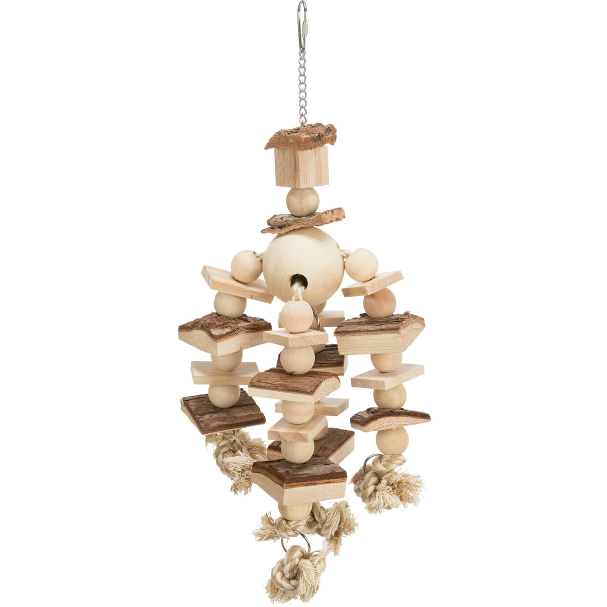 Vogelspielzeug Holz mit Tau zum Aufhängen