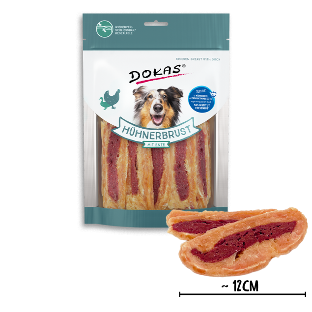 Dokas Hunde-Snack Hühnerbrustfilet mit Ente – Doppelter Fleischgenuss 220g