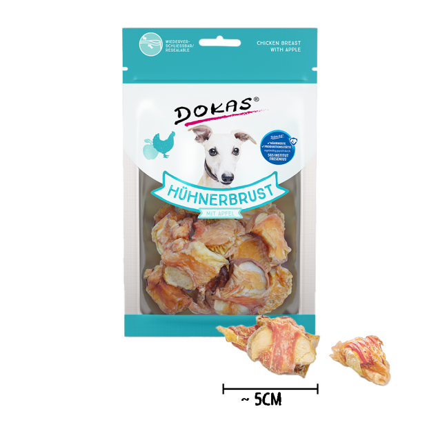 Dokas Hunde-Snack Hühnerbrustfilet mit Apfel – Natürlicher Hundesnack 70g